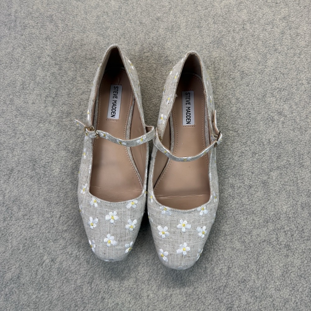 Steve Madden Women's Daisy Embroidered Mary Jane Flats Beige Size 9M